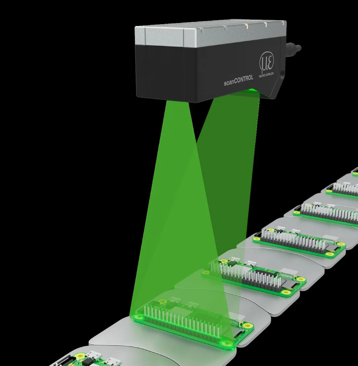 scanCONTROL scanning a PCB line